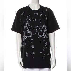 Louis Vuitton Spread Embroidery Black and White Short Sleeve Tee